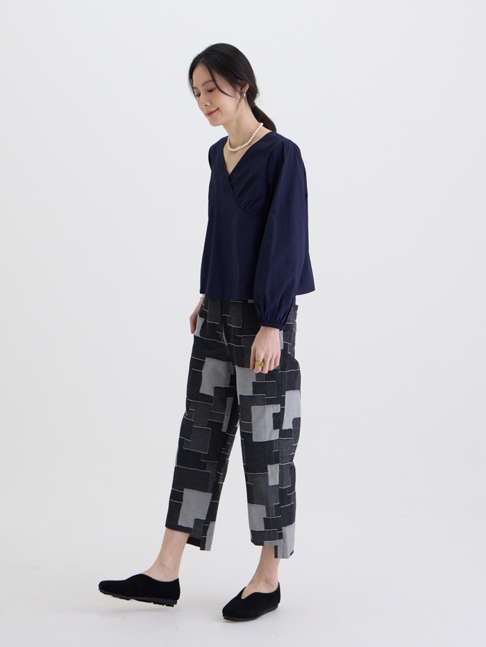 拼圖牛仔九分褲-丹寧黑