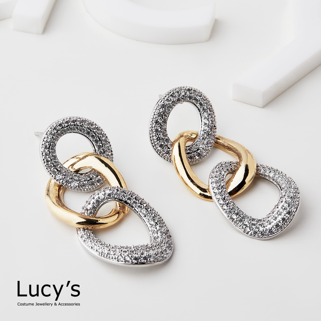 鑲鑽環相扣 耳環 (三色) (119786/119787/119788)