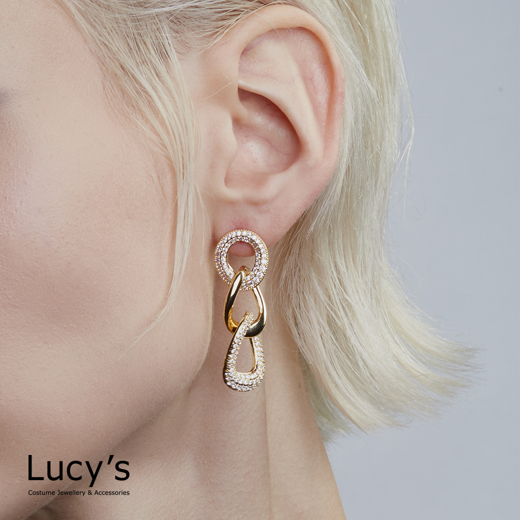 鑲鑽環相扣 耳環 (三色) (119786/119787/119788)