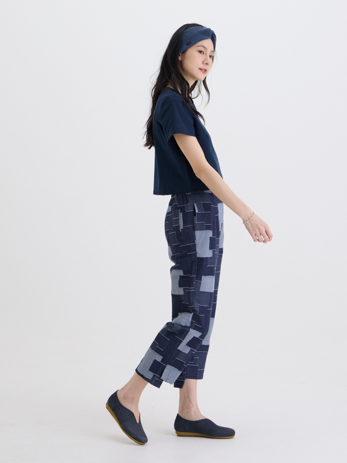 拼圖牛仔九分褲-丹寧