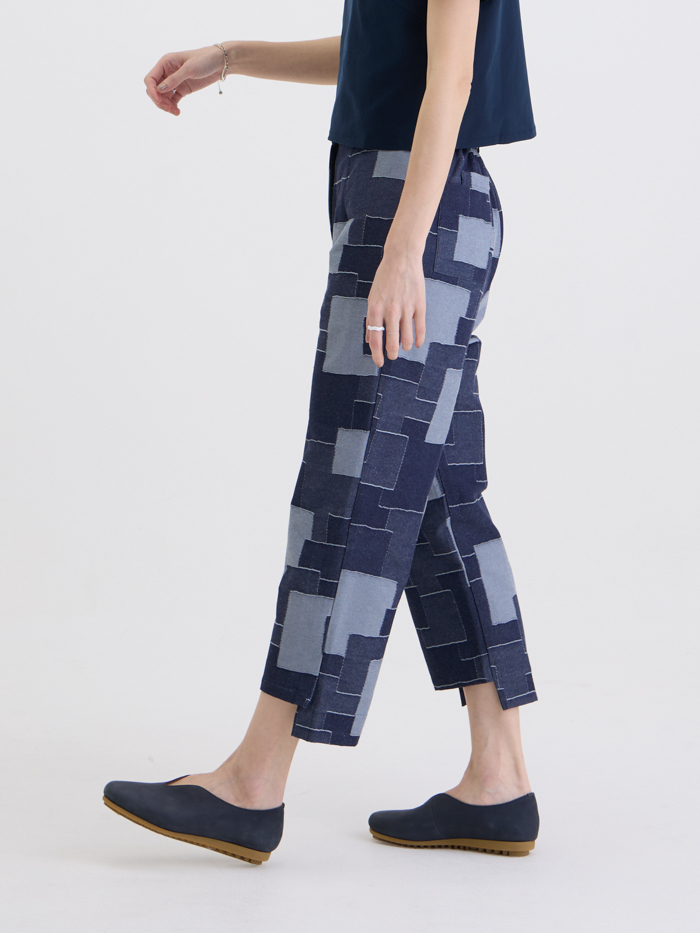 拼圖牛仔九分褲-丹寧