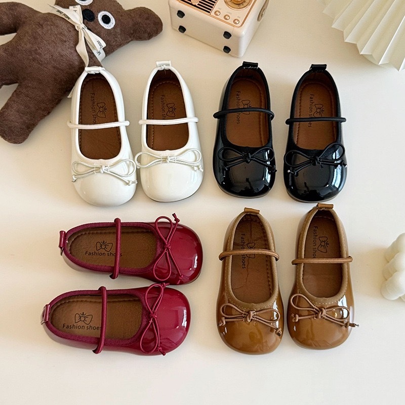 亮面蝴蝶結公主小皮鞋