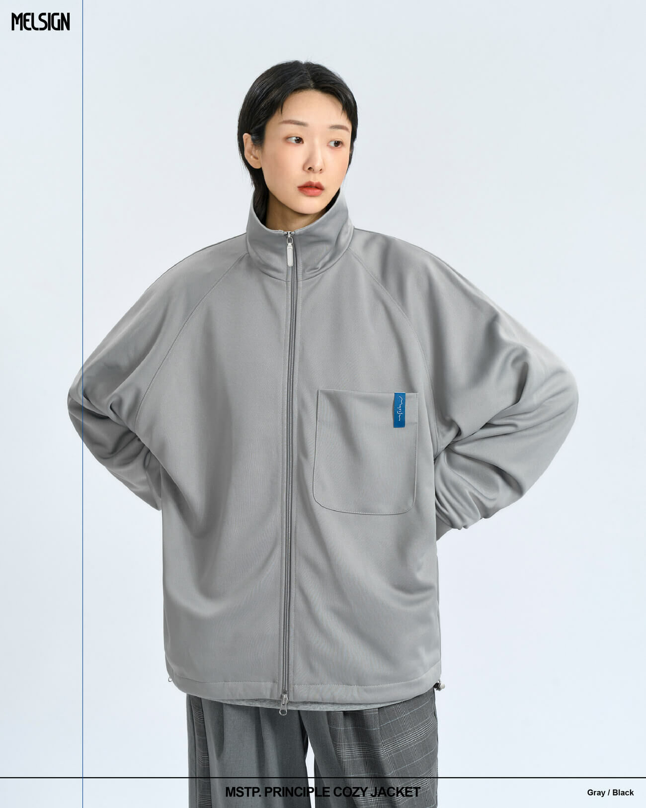 MELSIGN 立領運動外套 透氣 克蘭袖 黑/灰 24 A/W MSTP. Principle Cozy Jacket