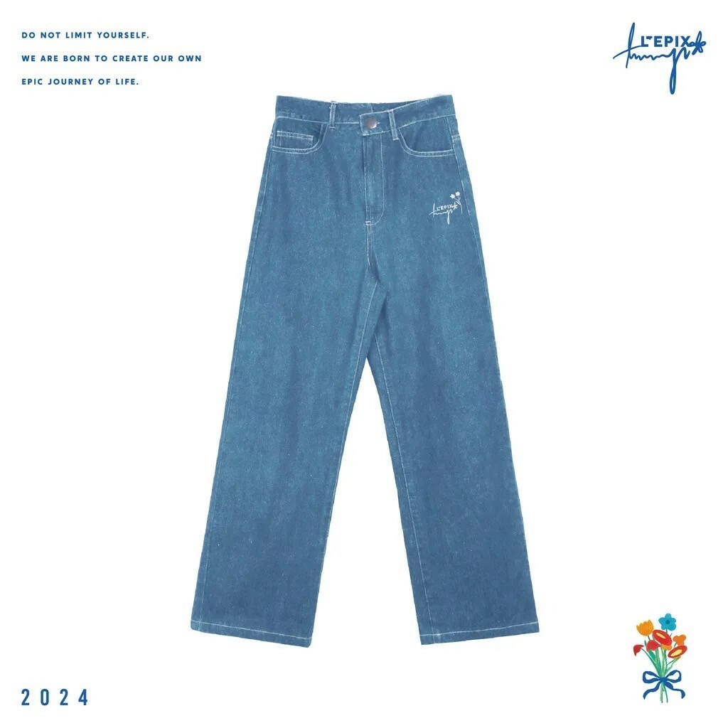 L'EPIX x Tammy 聯名系列 24 A/W Asymmetrical Waistband Jeans 花卉刺繡高腰牛仔褲