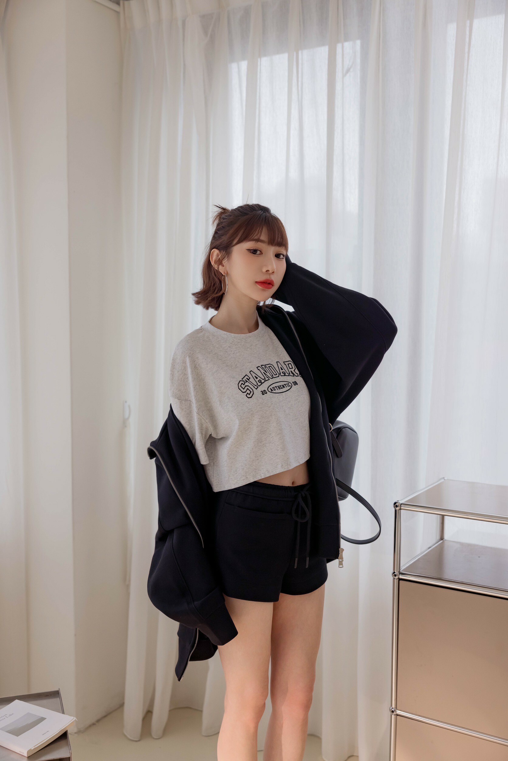 （現貨）#N86 時髦運動棉質短褲(粉/白/黑/花灰)