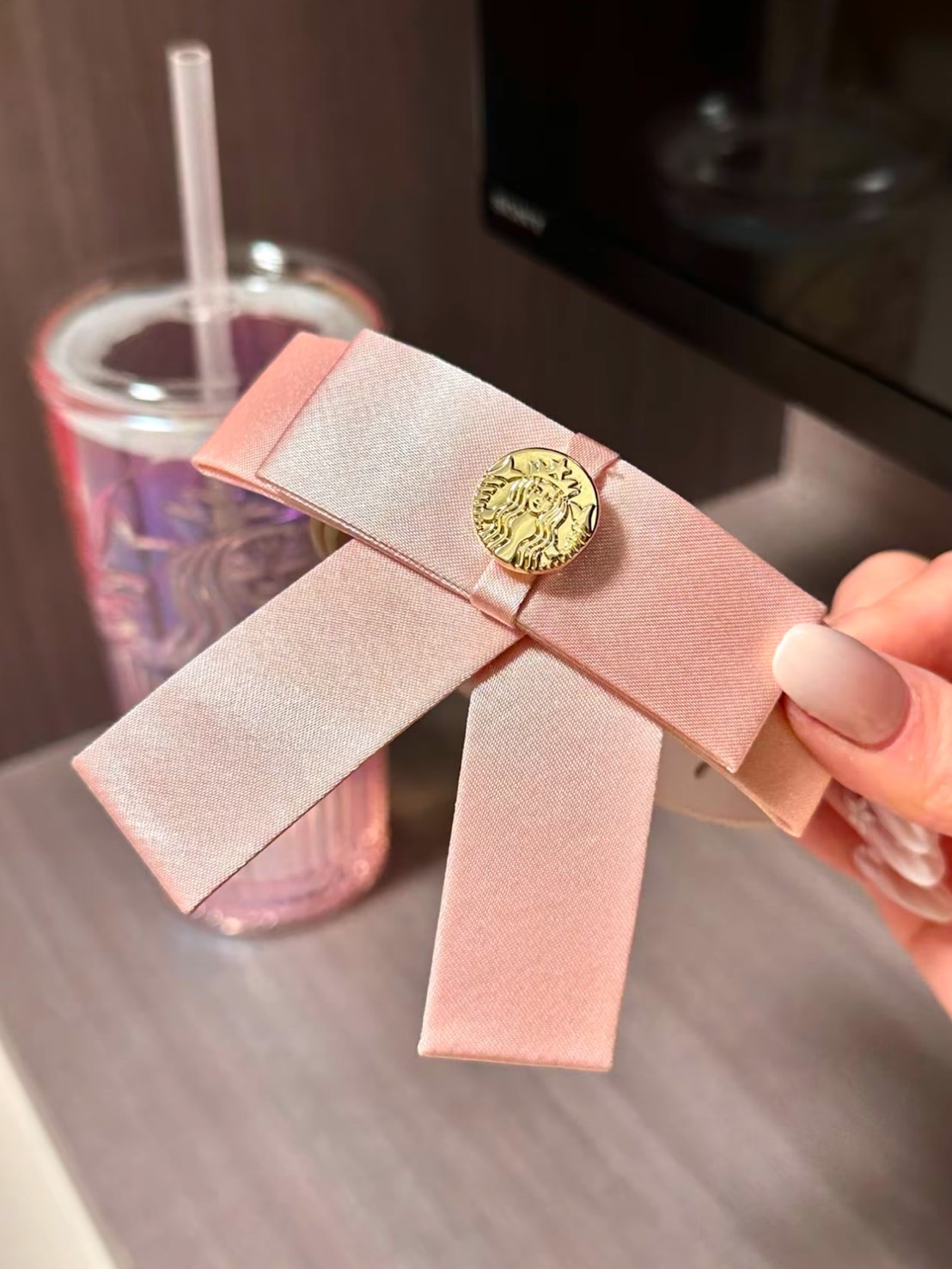 STARBUCKS 星巴克 粉色蝴蝶結 玻璃吸管杯 550ml