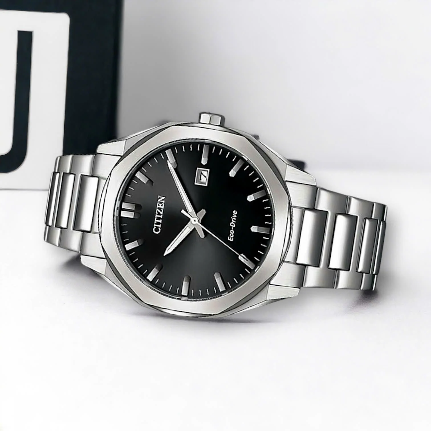 萬年鐘錶 - Citizen 星辰錶  光動能系列  八角錶殼經典黑面不鏽鋼男錶 BM7600-81E  錶徑41MM