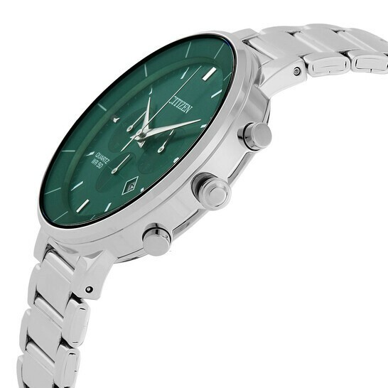 萬年鐘錶 - Citizen 星辰錶   綠色面盤三眼計時不鏽鋼男錶  AN8220-52X 錶徑40MM
