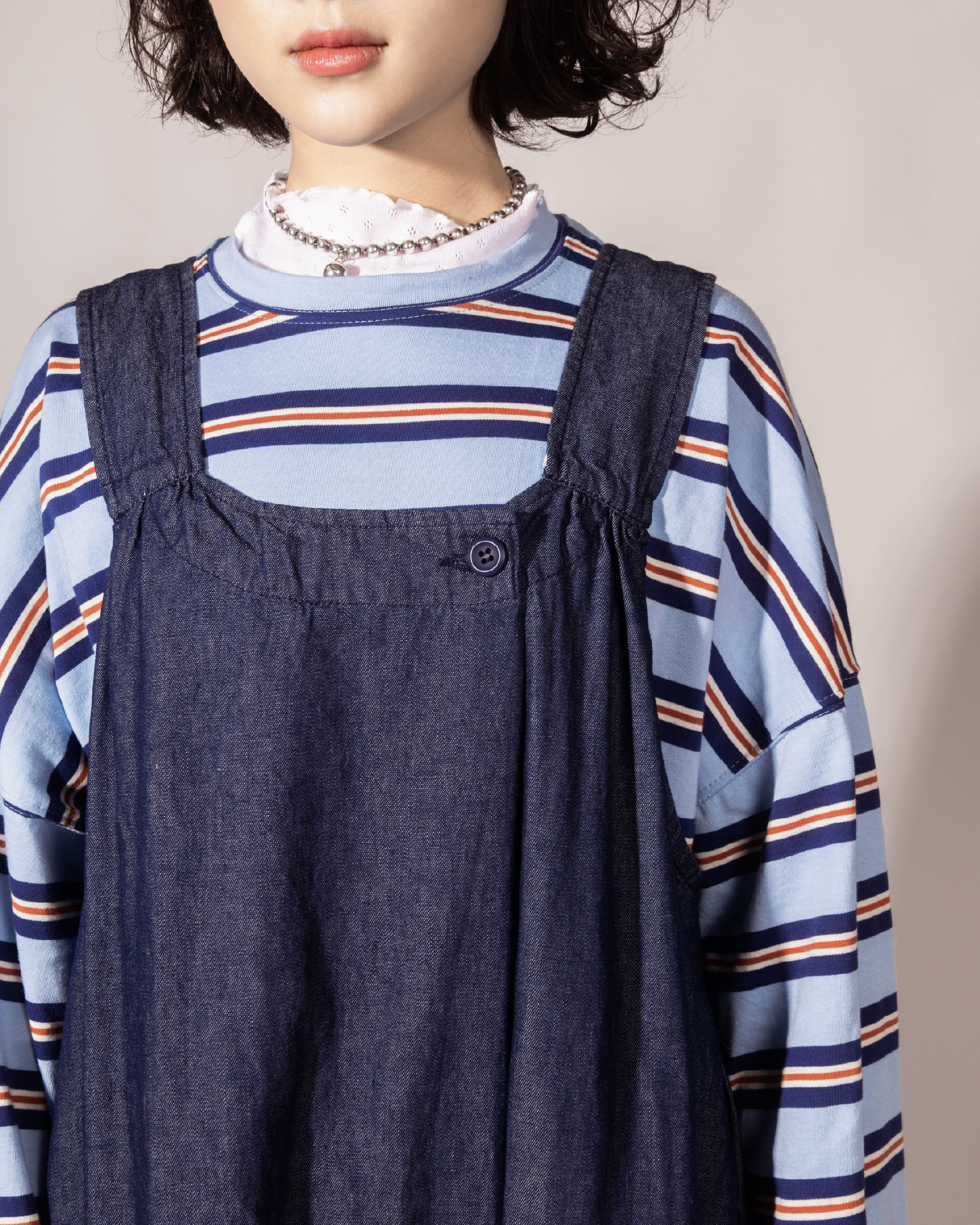 粗肩帶低平領工人闊褲