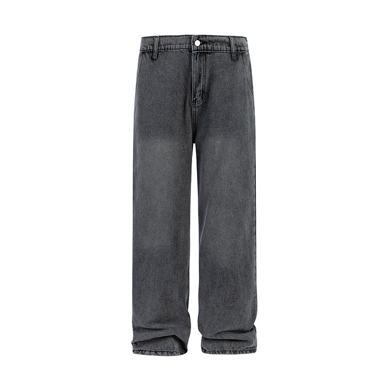 韓國男生灰色水洗小直筒牛仔褲
