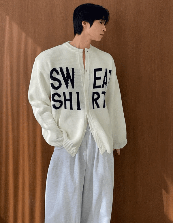 字母圓領開衫外套