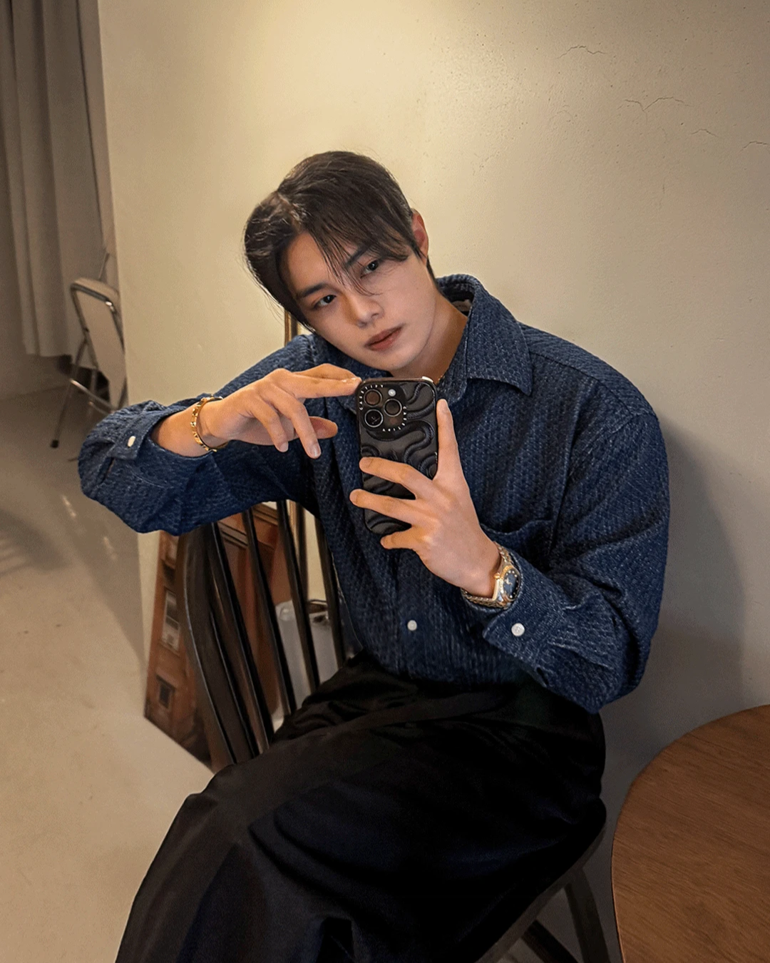 丹寧立體格紋襯衫