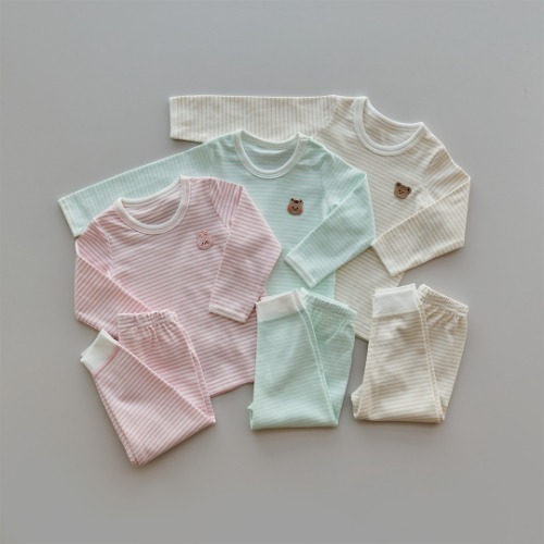 25S/S [日本外銷布料] DTD棉花糖雲朵系列-純棉條紋上下套組(人物ver.)