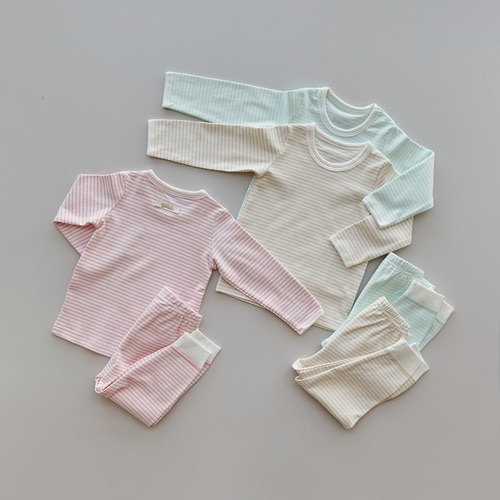 25S/S [日本外銷布料] DTD棉花糖雲朵系列-純棉條紋上下套組(金絲LOGO ver.)