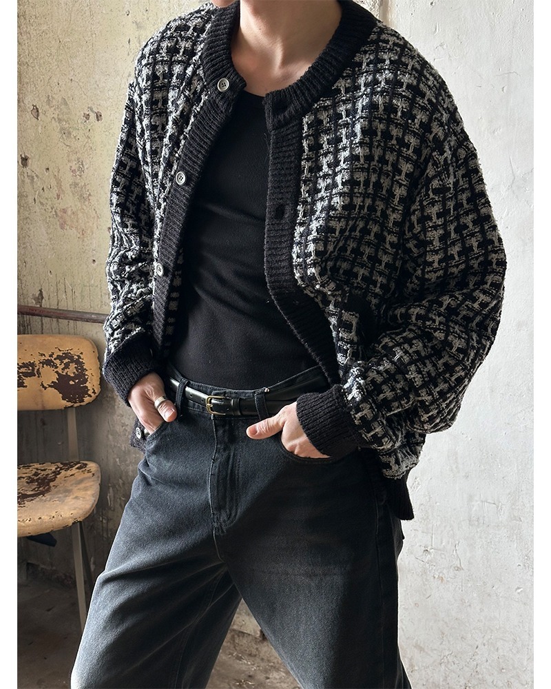 閃光粗花呢針織開衫