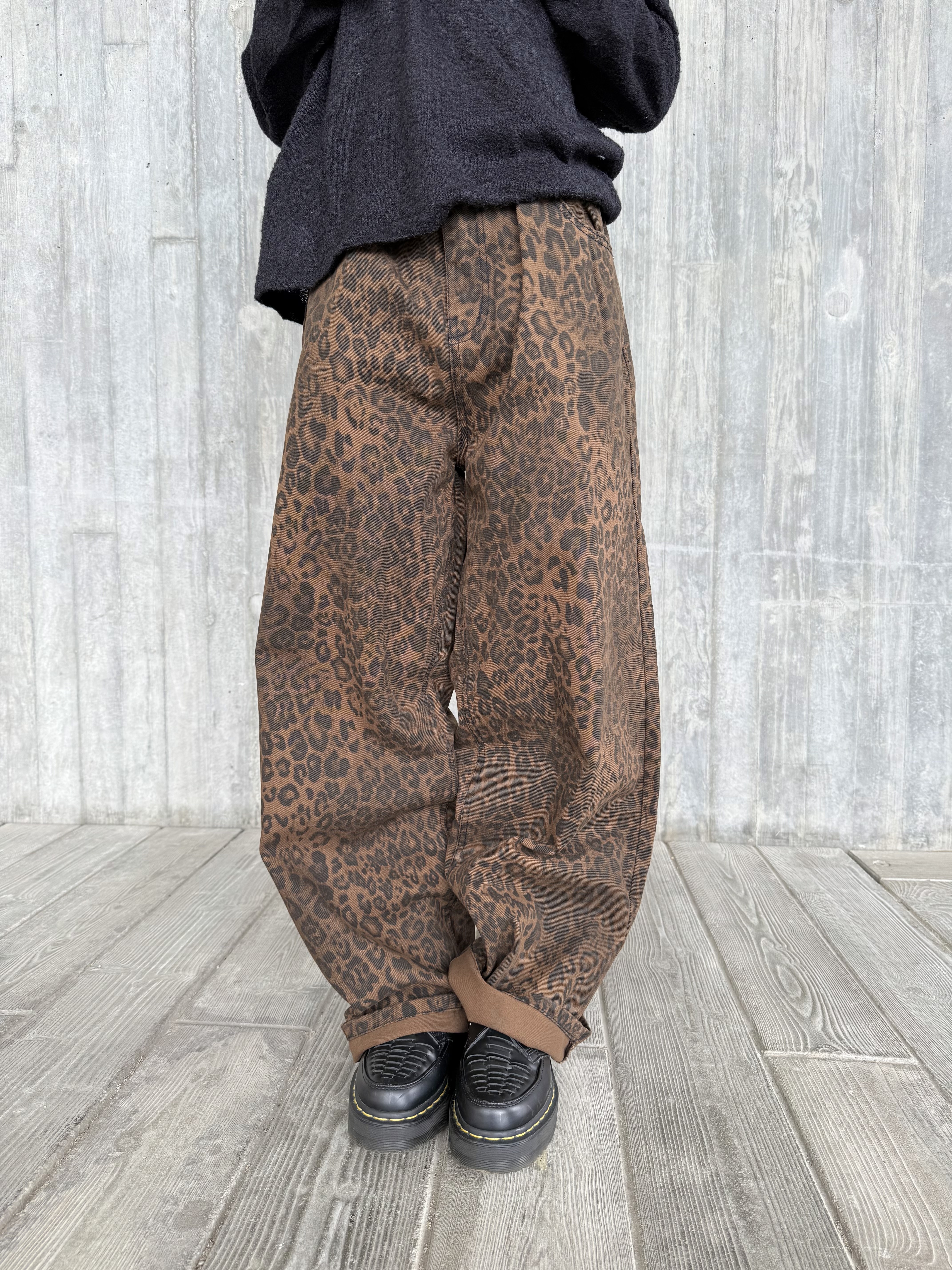 豹紋寬鬆直腳褲