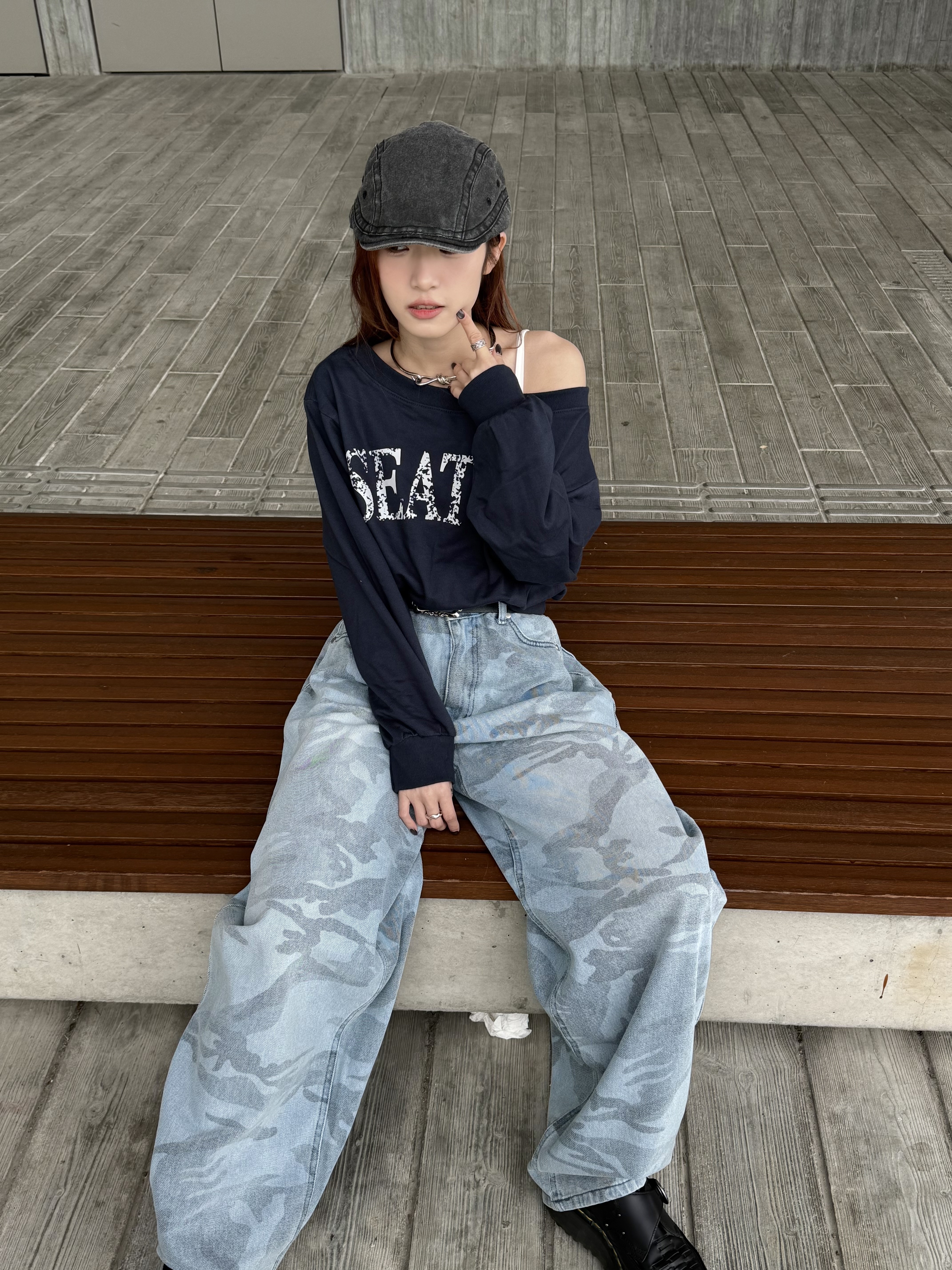 自留 顯瘦單肩短Top