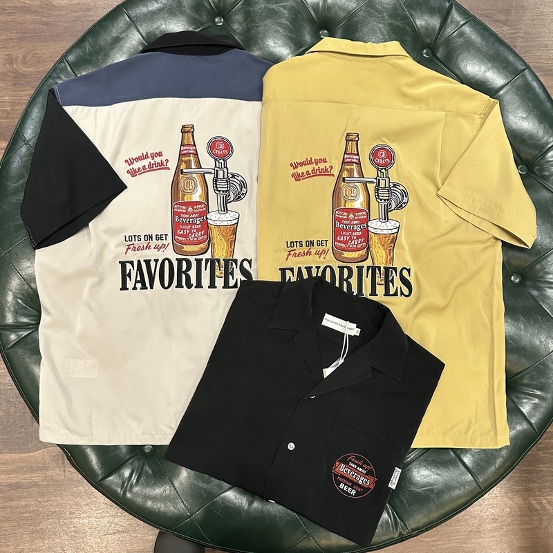 【日貨】暢飲啤酒刺繡短袖襯衫