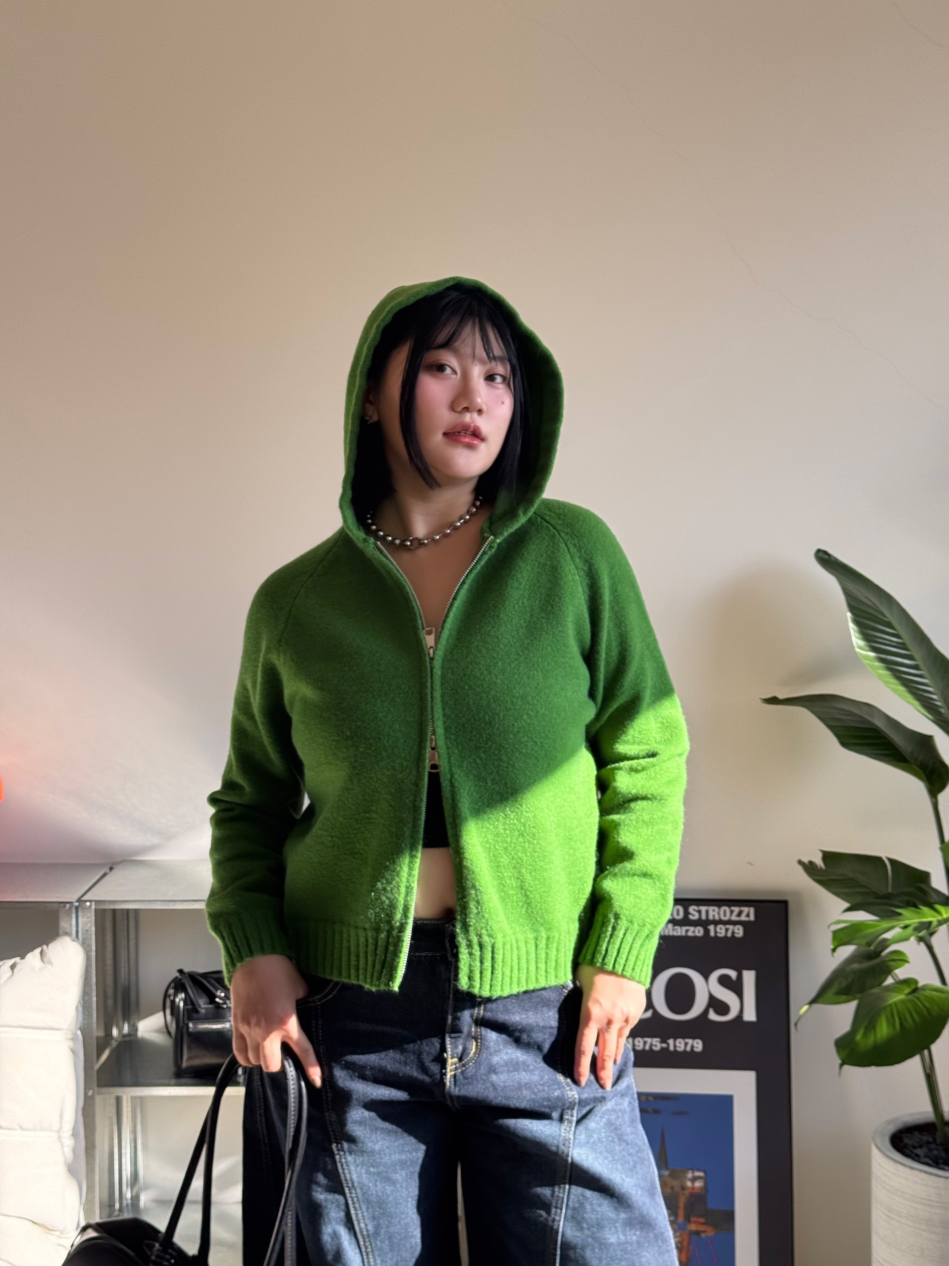 A4糖糖軟糯 雙拉鏈針織開衫（綠/橘/灰）