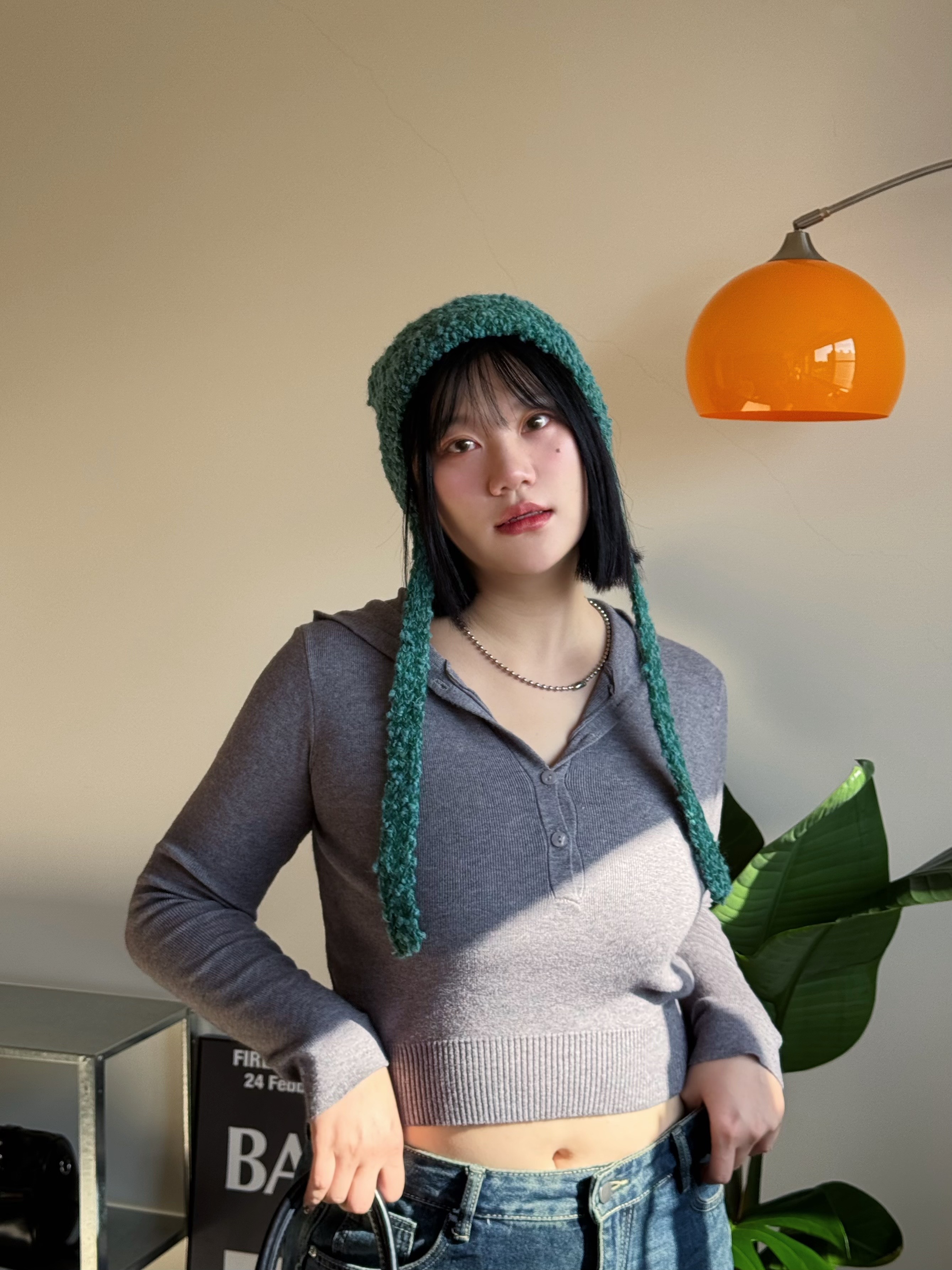 A7初春必備 排釦連帽針織上衣（橘/灰/黑/米）