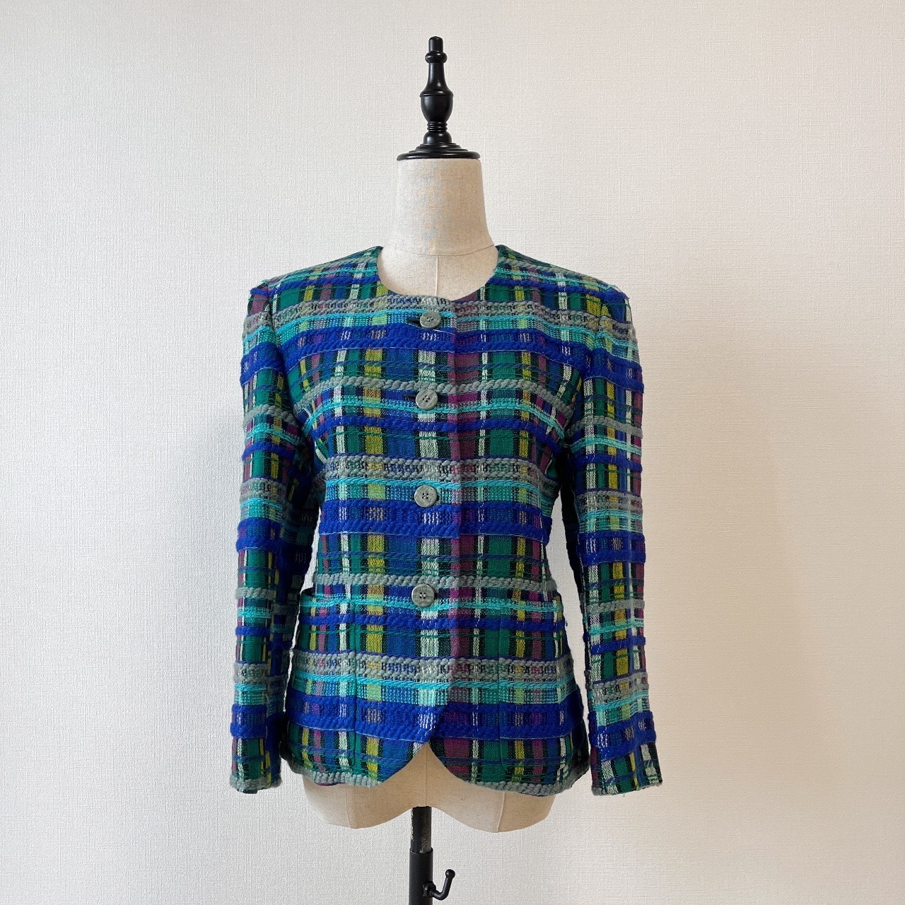 BELLE PONETTI寶藍色立體針織格紋外套