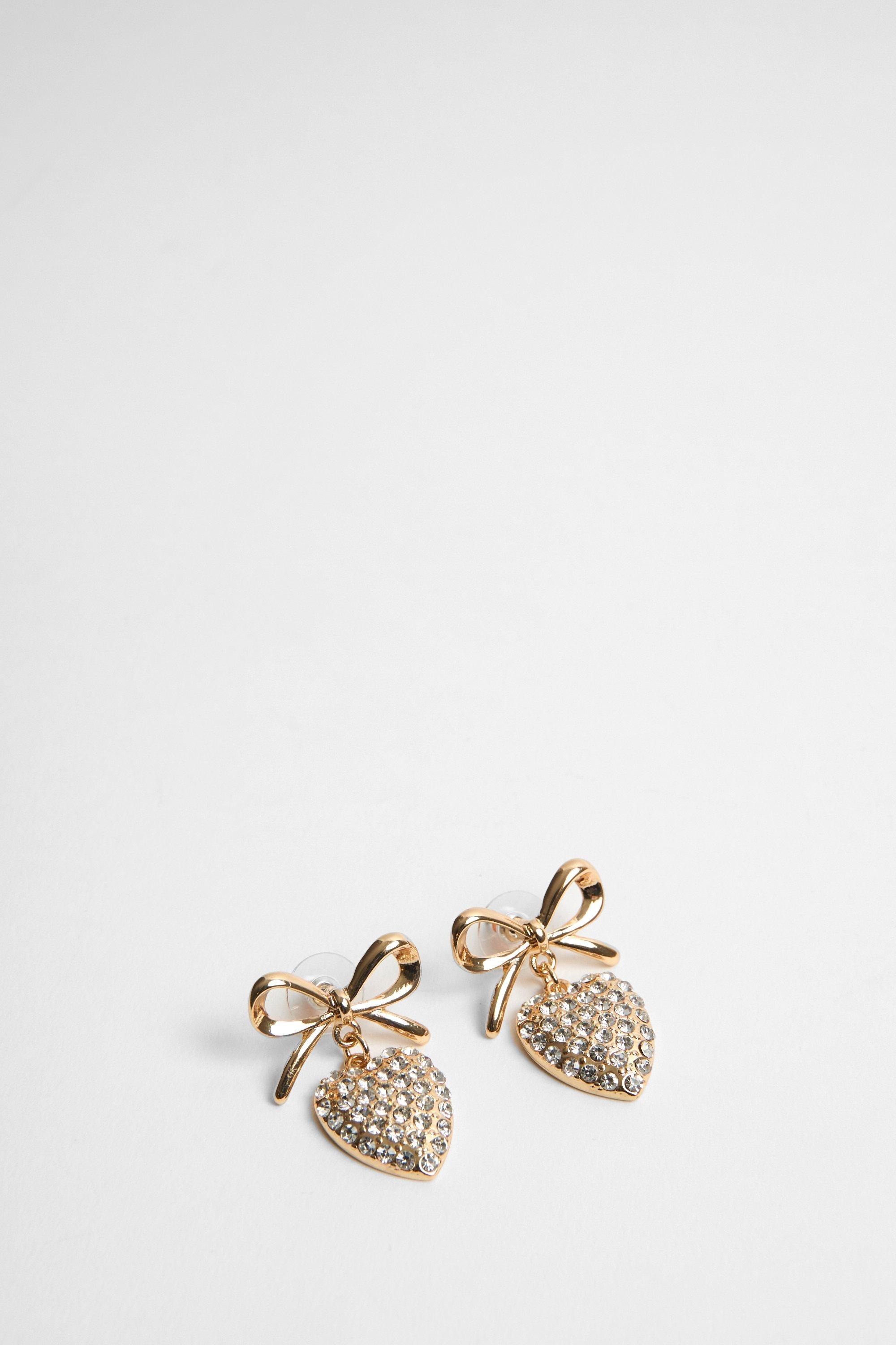 Lux Gold金色蝴蝶結水鑽愛心耳環