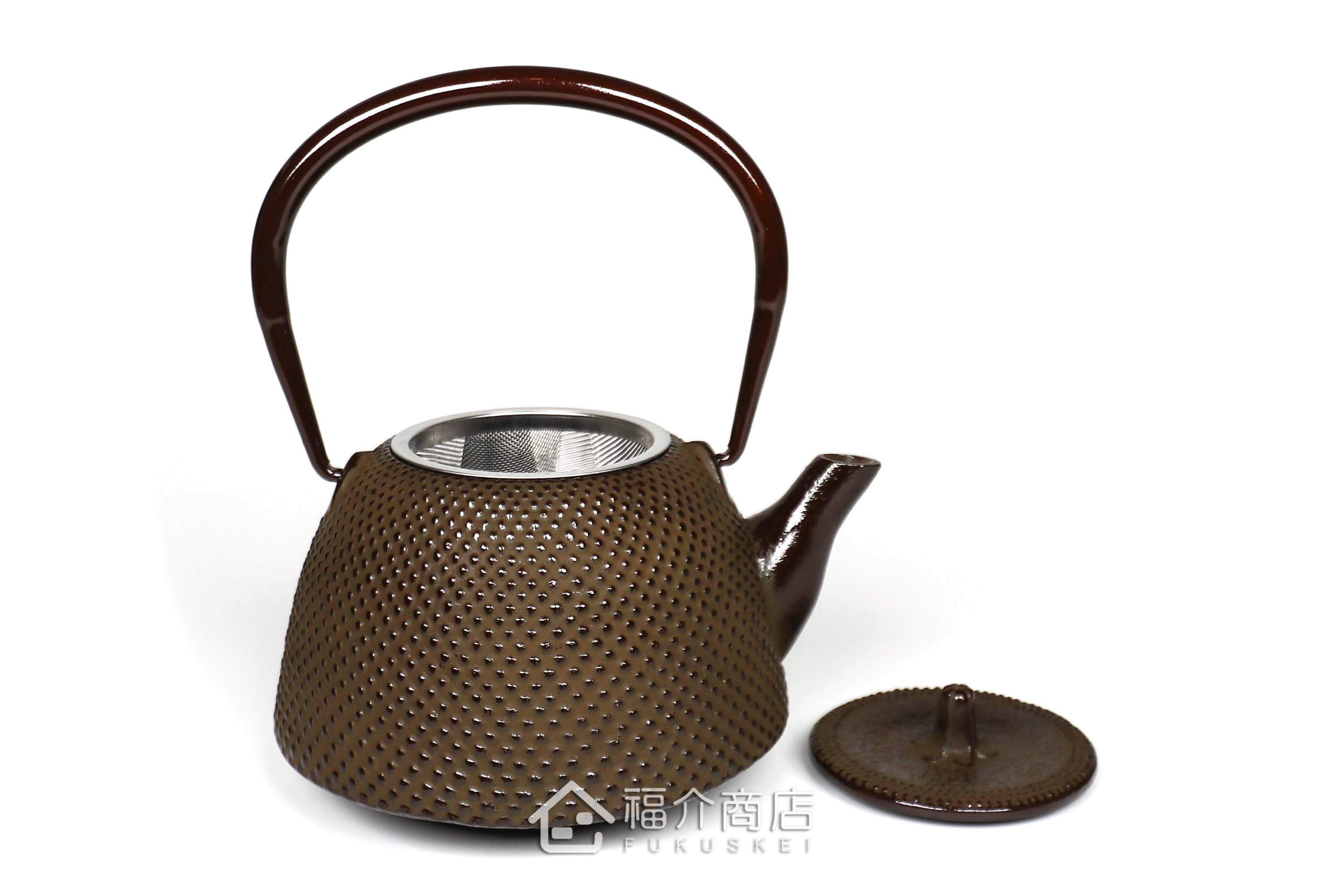 岩戶鑄工所製作的日本泡茶壺,茶色霰紋造型壺身