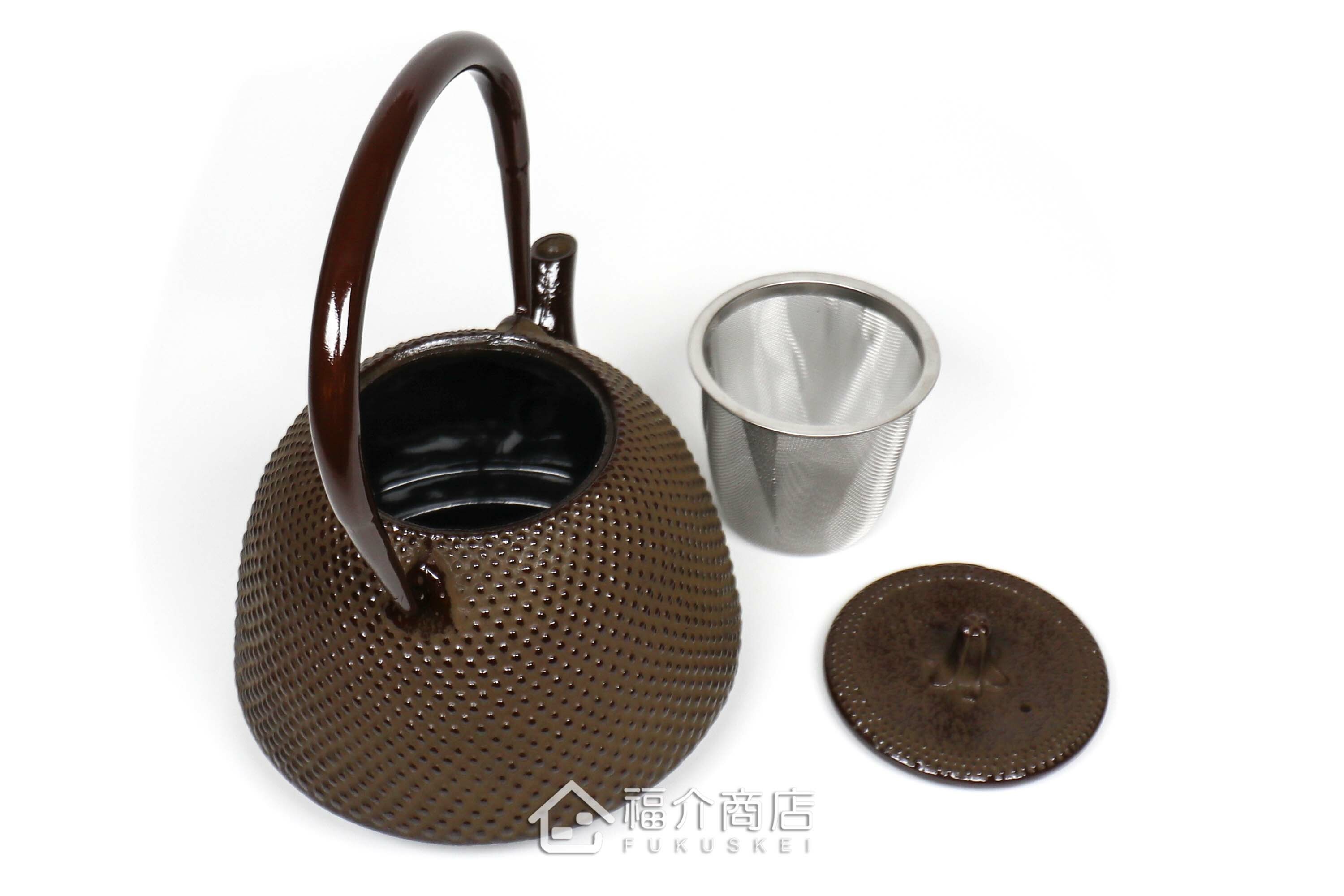 岩戶鑄工所製作的日本泡茶壺,茶色霰紋造型壺身