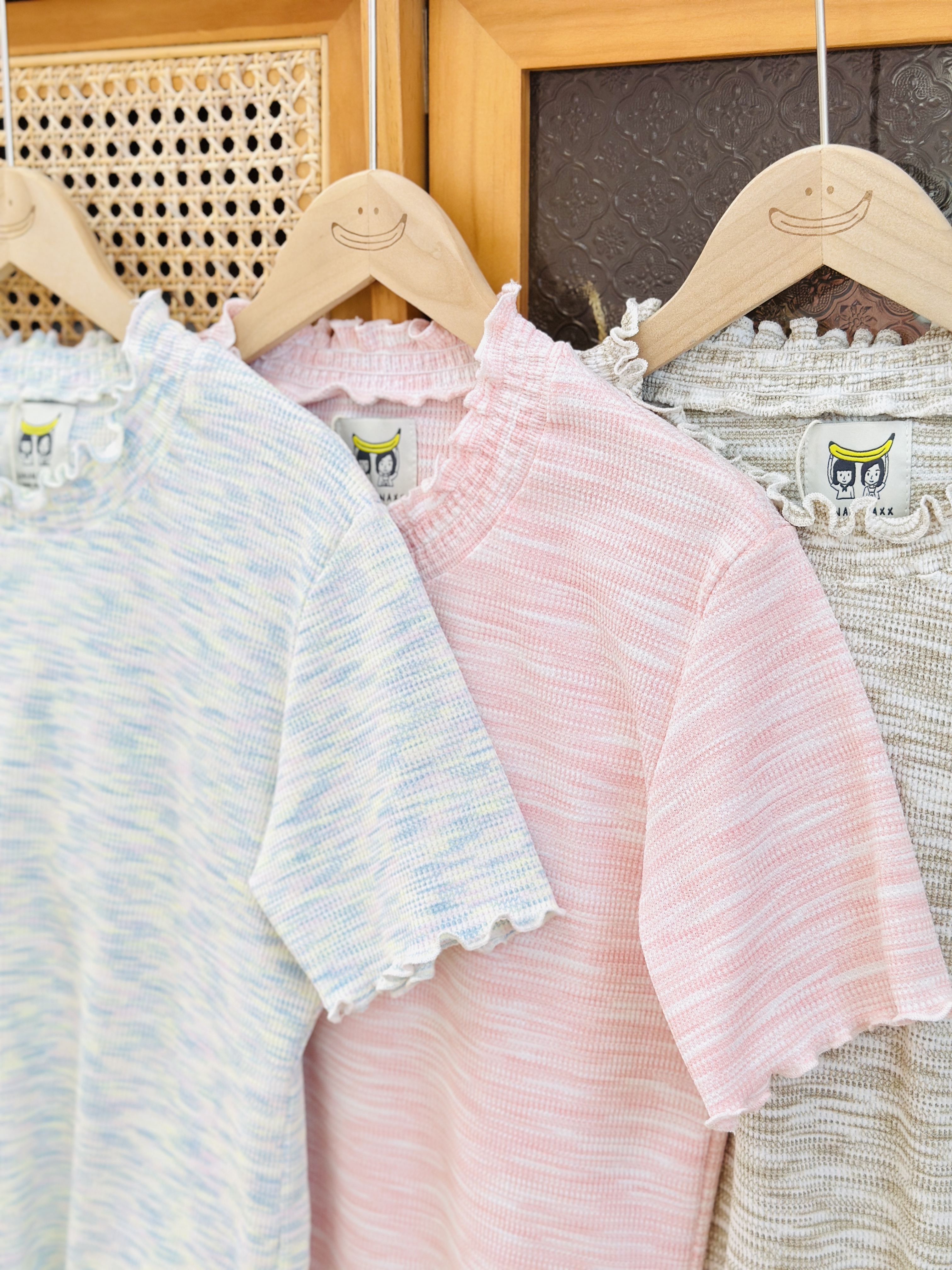 三色／混色窩夫格高領滾邊上衣／Mixed Color Waffle Mock Turtleneck Tee