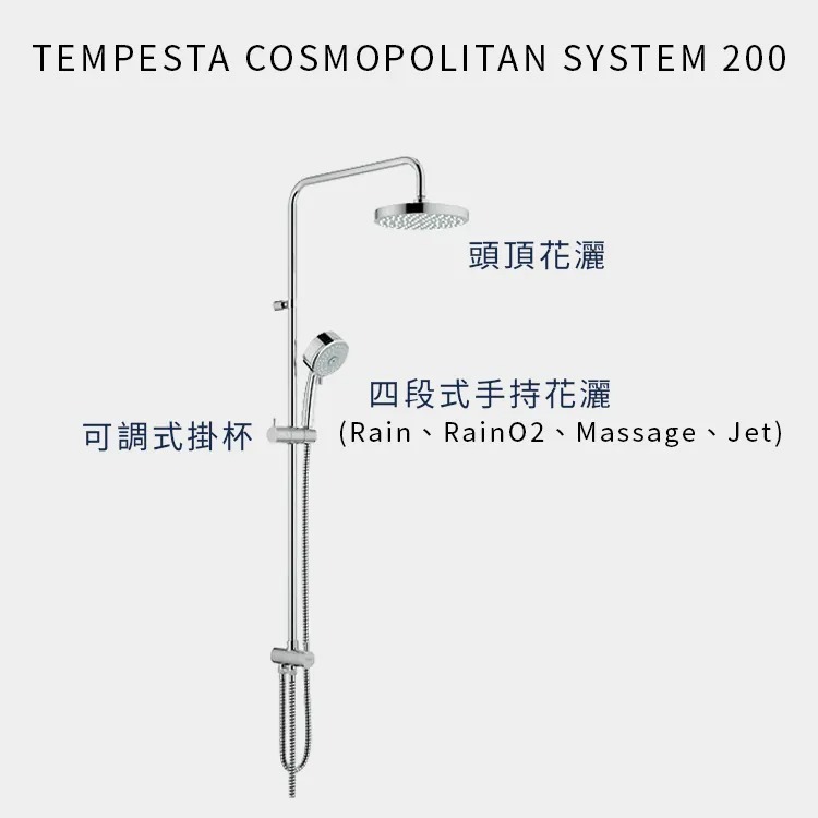 GROHE｜Tempesta Cocmopclitan System 200 淋浴花灑組（鉻色）