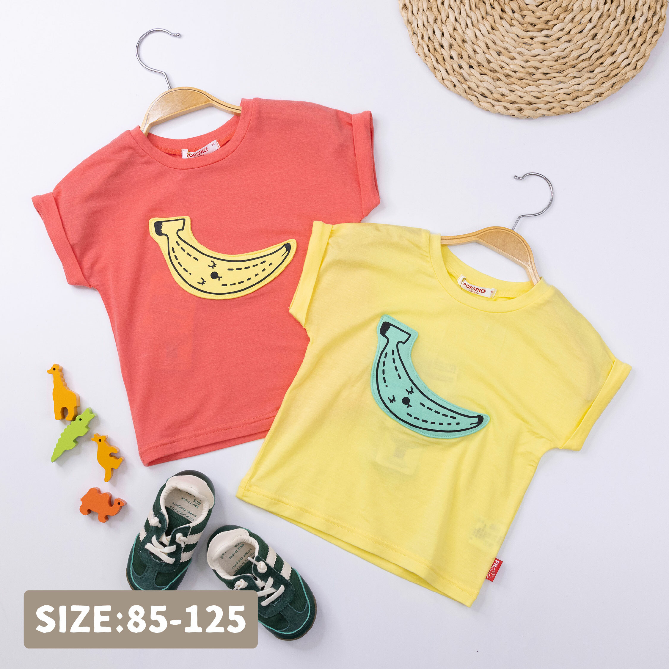 波紳士【22012】童趣香蕉反褶袖天絲上衣＊二色