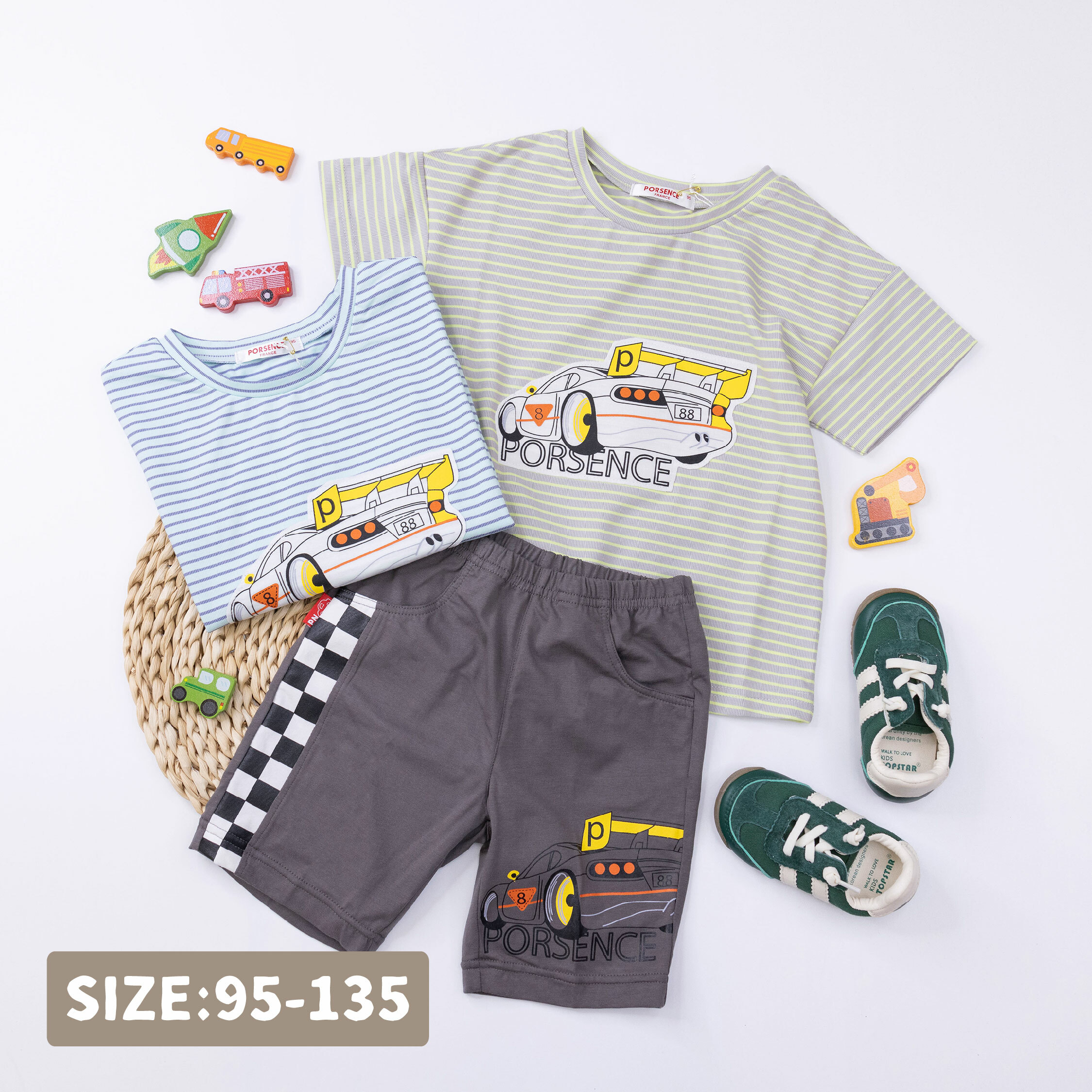 波紳士【22009】帥氣品牌跑車條紋上衣＊二色