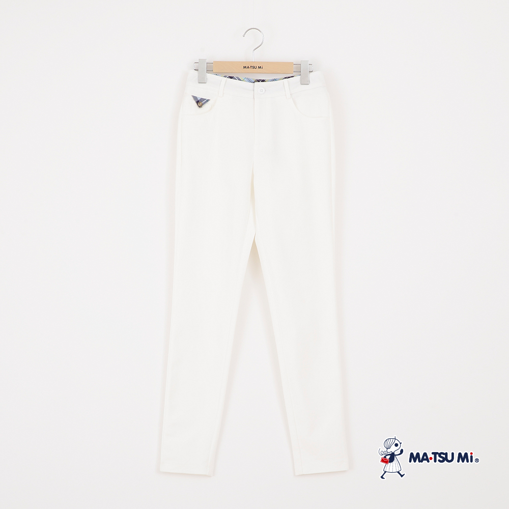 MA‧TSU Mi 基本款彈性格紋造型修身長褲(白.黑)