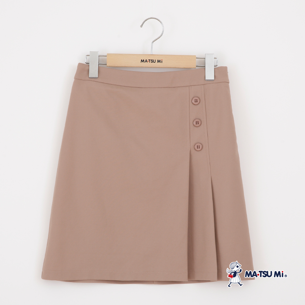 MA‧TSU Mi 不對稱百褶造型釦飾短裙(卡其.黑)