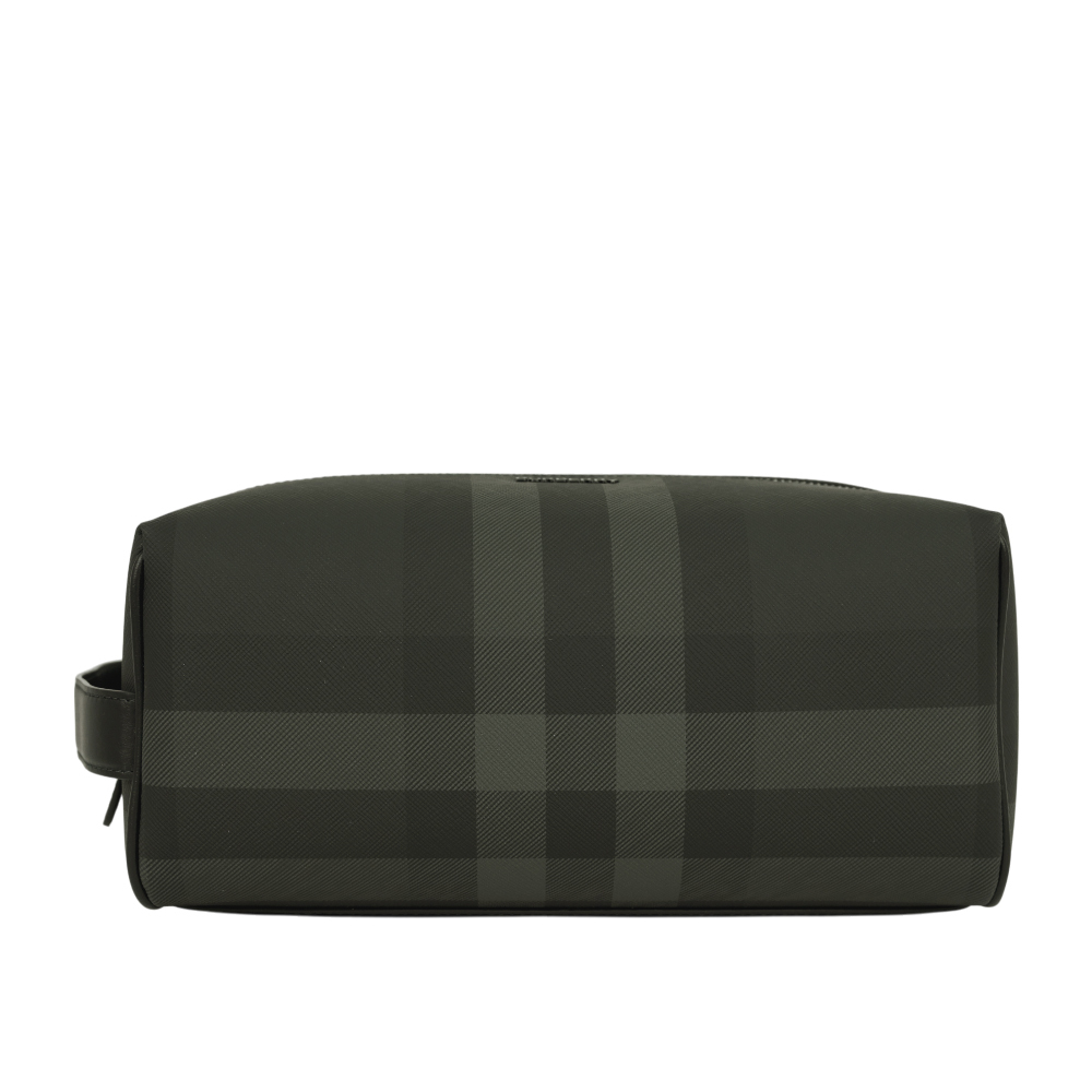 【BURBERRY】格紋塗層帆布及牛皮收納包/手拿包/萬用包