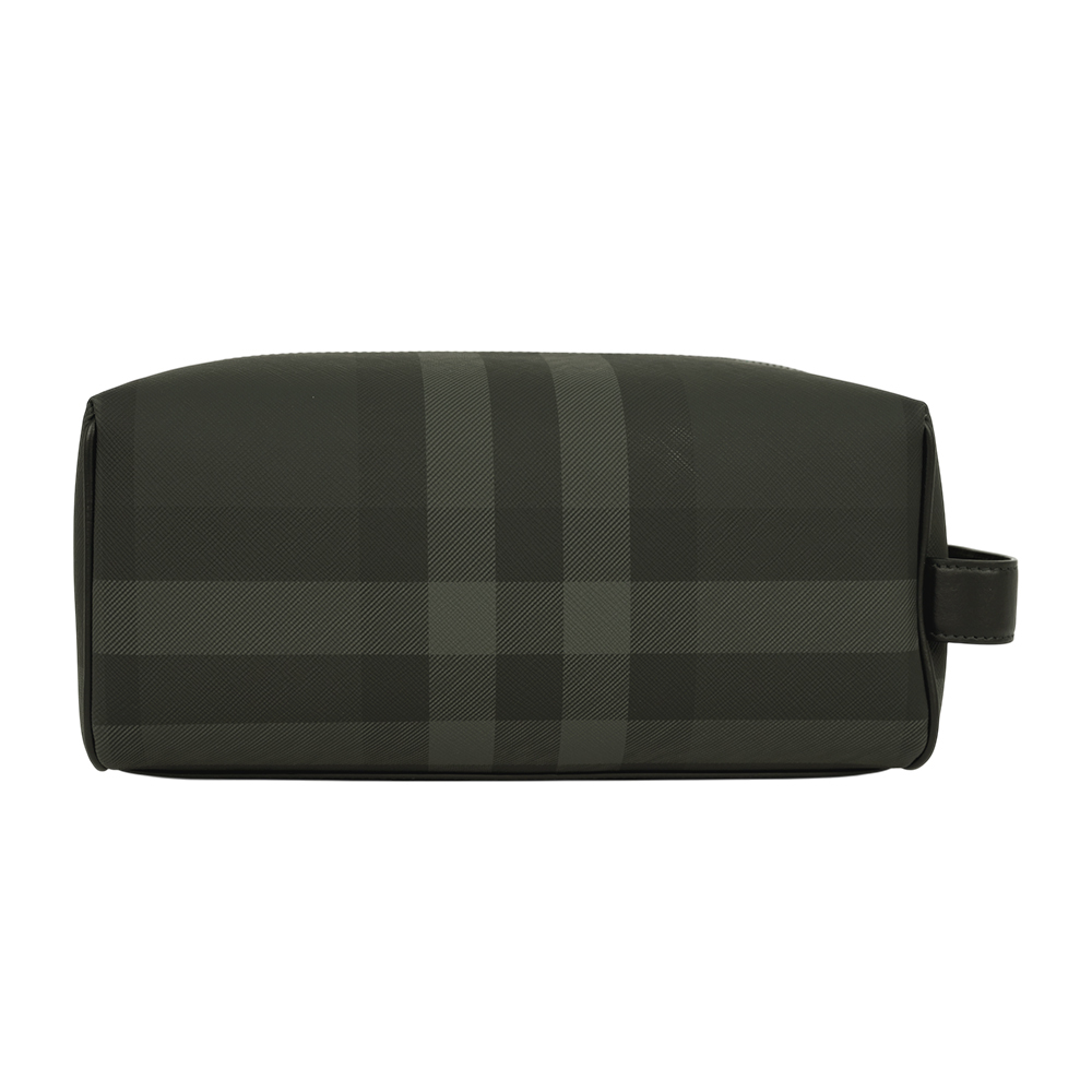 【BURBERRY】格紋塗層帆布及牛皮收納包/手拿包/萬用包(炭灰色)8070279