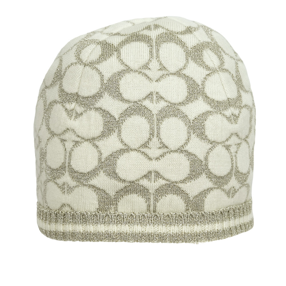 【COACH】金屬纖維CC Logo 羊毛毛帽(白色)