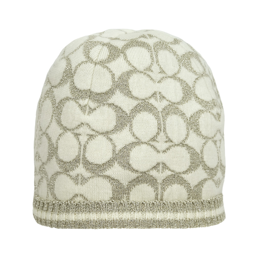 【COACH】金屬纖維CC Logo 羊毛毛帽(白色)