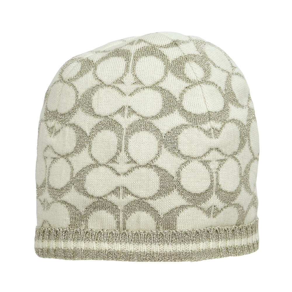 【COACH】金屬纖維CC Logo 羊毛毛帽(白色)CK710 CHK