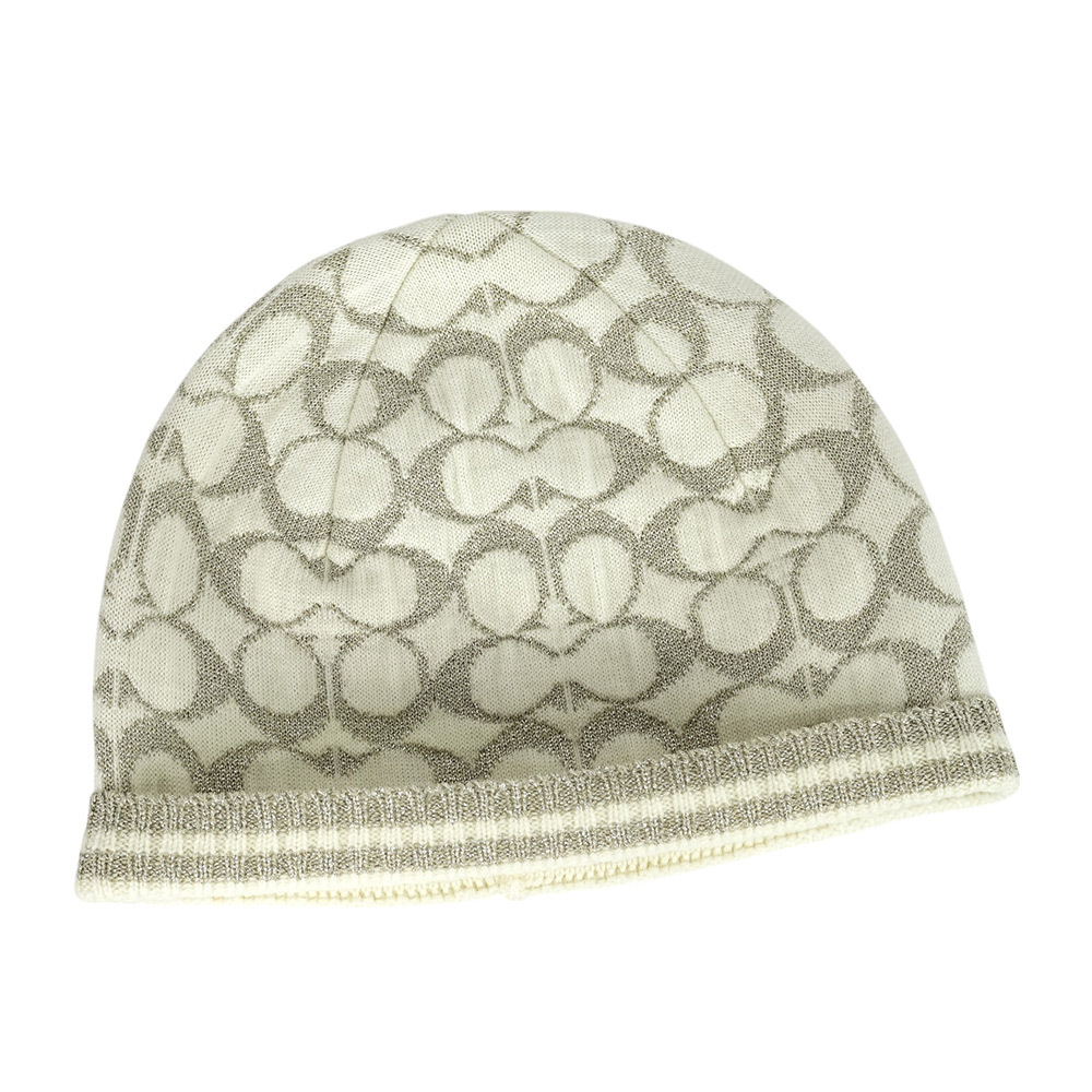 【COACH】金屬纖維CC Logo 羊毛毛帽(白色)CK710 CHK