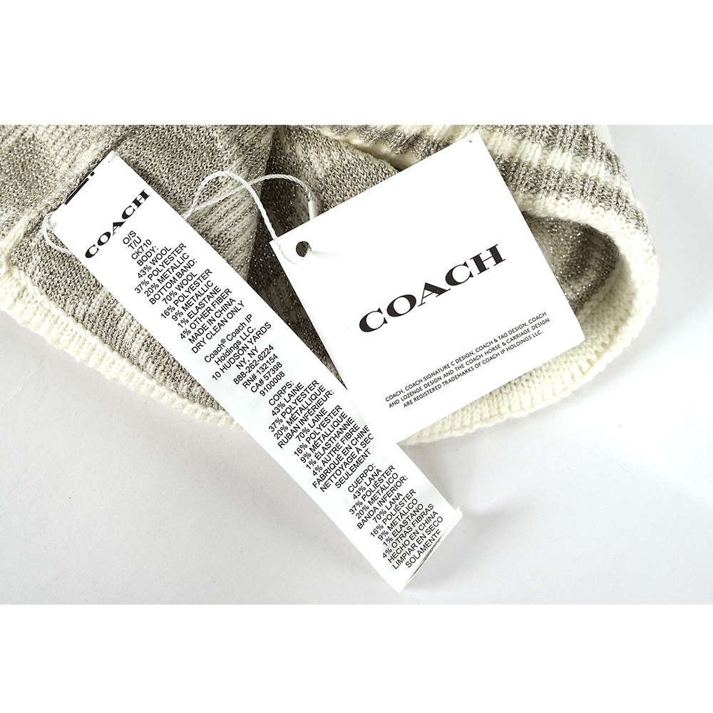 【COACH】金屬纖維CC Logo 羊毛毛帽(白色)CK710 CHK