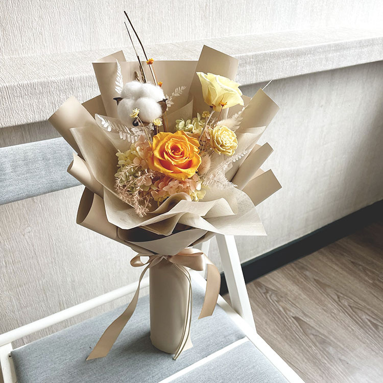 暖心・玫瑰永生花束・現貨・附提袋