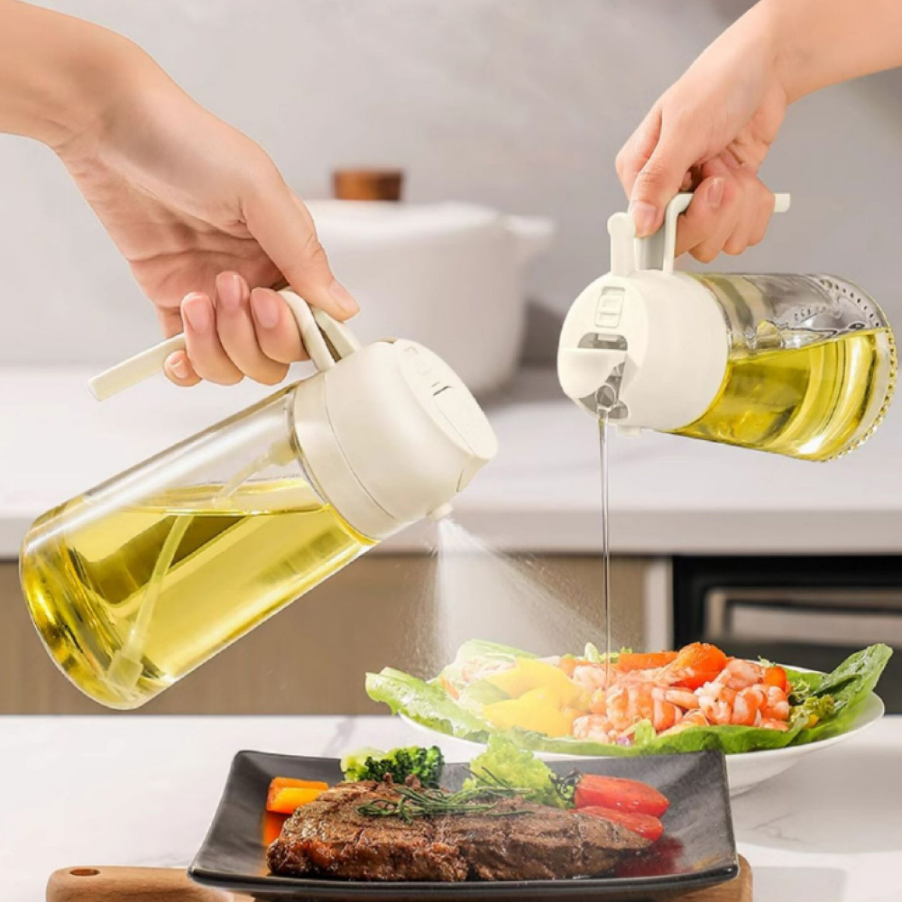 【元氣熊】兩用玻璃油壺/450ml/暖灰色