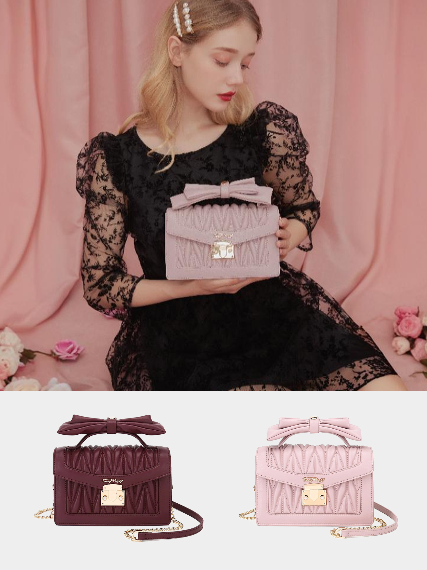 Fancy Bow Bow Quilted Shoulder Bag