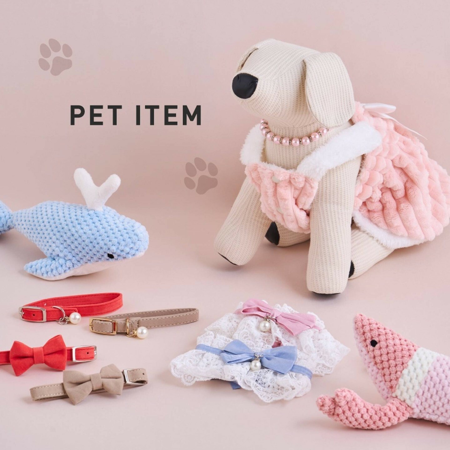 TP 犬用項圈/米 緞帶