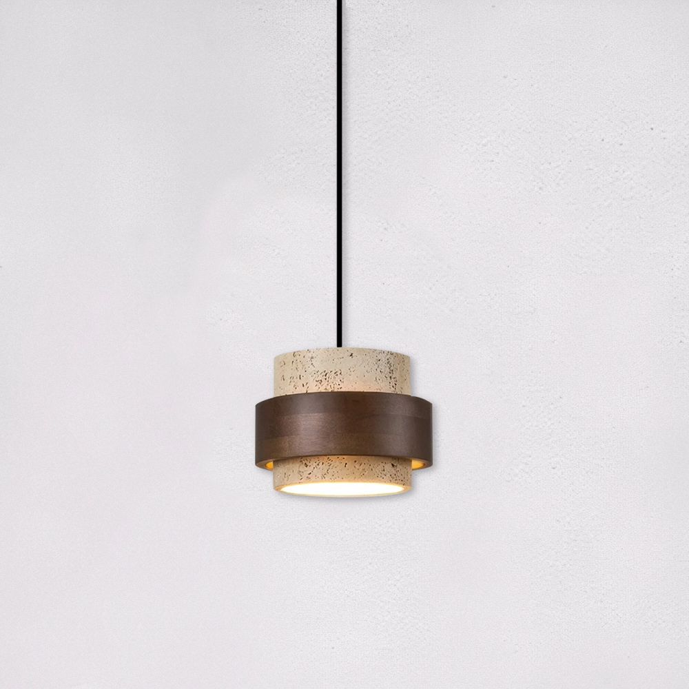 好萩家居|Peko吊燈,天然洞石與木質調結合,所以每盞燈皆獨一無二