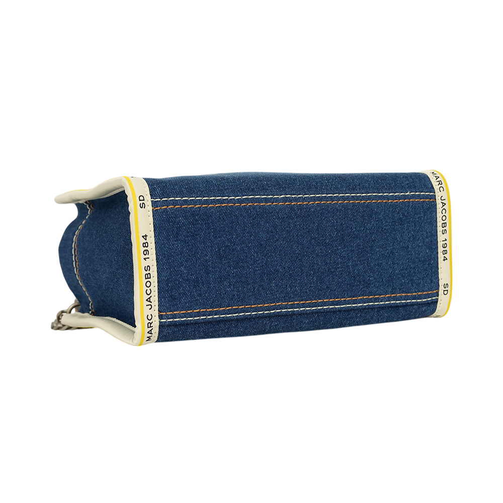 【MARC JACOBS】棉質牛仔布鏈帶小款托特包/肩背包(單寧藍)2F4HTT029H05 473