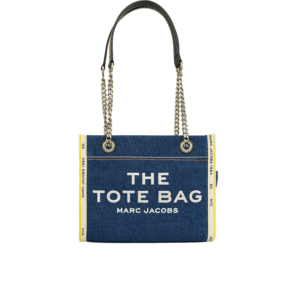 【MARC JACOBS】棉質牛仔布鏈帶小款托特包/肩背包(單寧藍)2F4HTT029H05 473