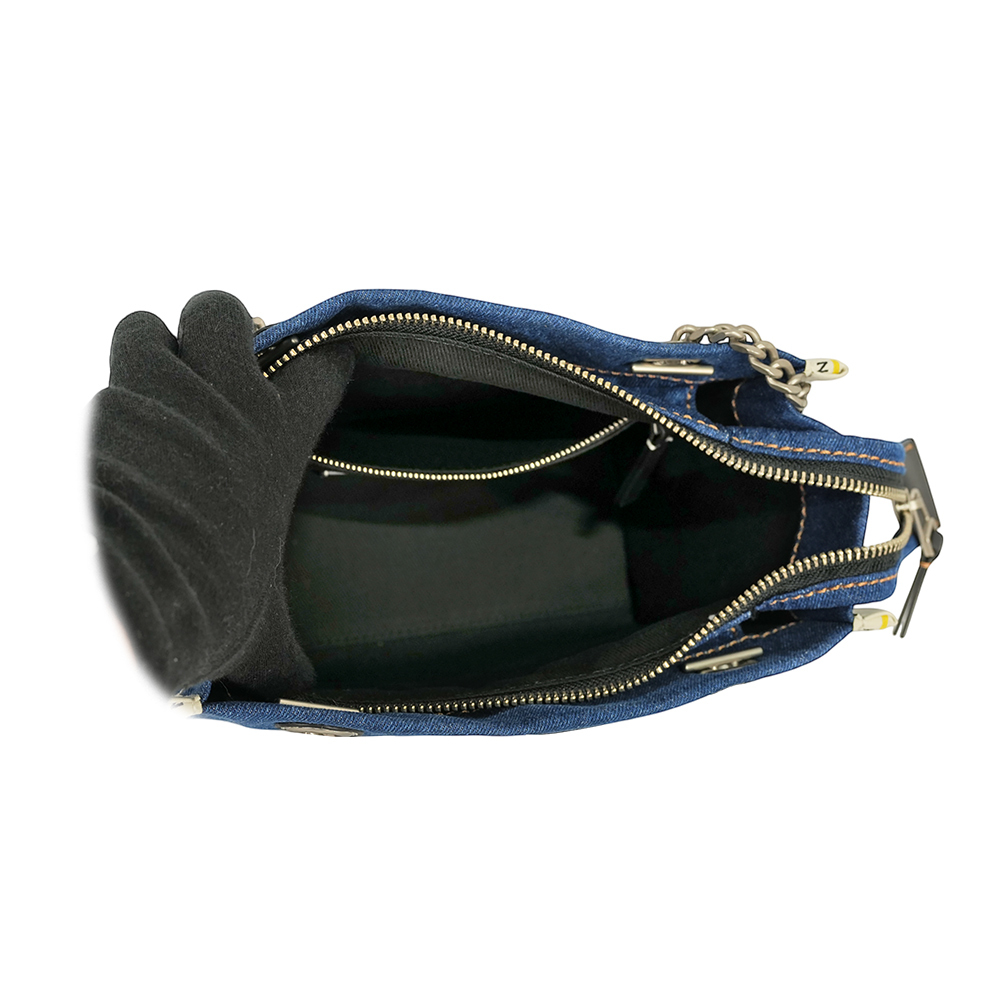 【MARC JACOBS】棉質牛仔布鏈帶小款托特包/肩背包(單寧藍)2F4HTT029H05 473