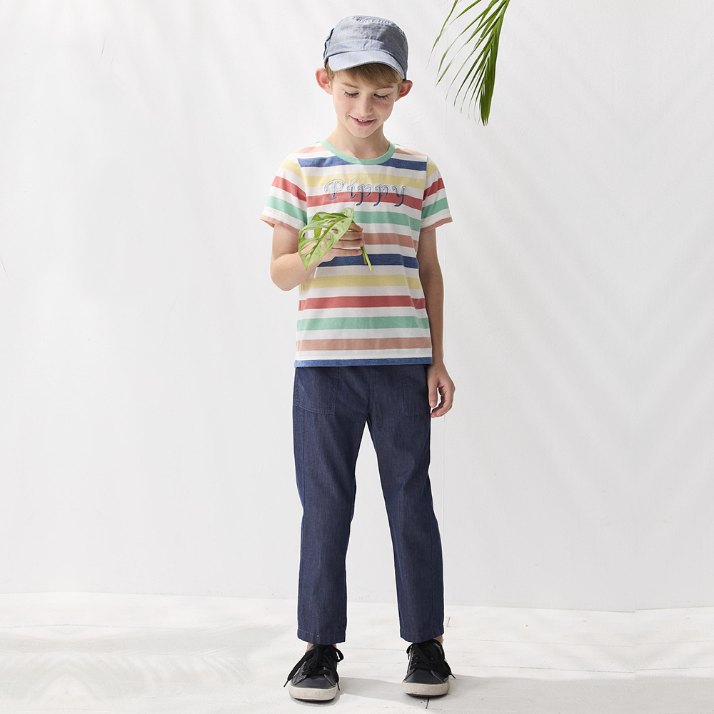 <5折> PIPPY繽紛彩條圓領LOGO刺繡短袖上衣 綠